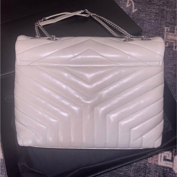YSL LouLou Medium Shoulder Bag - cream with silver hardware - Picture 3 of 8